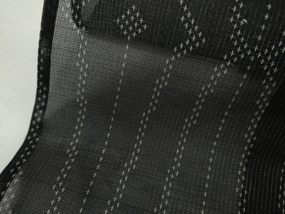 平和屋着物＊夏物　お召　風通紗　幾何学文様　黒地　正絹　逸品　AABI9746cs