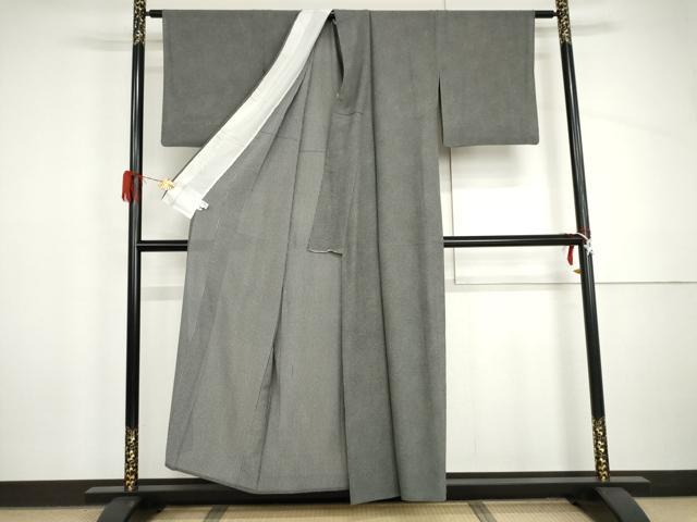 平和屋着物＊夏物　江戸小紋　絽　鮫小紋柄　両面染　黒地　正絹　逸品　AABI9747cs