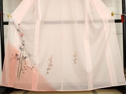 平和屋着物＊夏物　訪問着　絽　手描き　枝花文　暈し染め　洗える着物　AABI9749cs