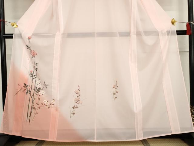 平和屋着物＊夏物　訪問着　絽　手描き　枝花文　暈し染め　洗える着物　AABI9749cs