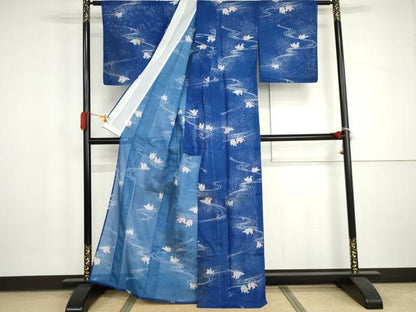 平和屋着物＊夏物　小紋　絽　鴛鴦　洗える着物　AABI9754cs