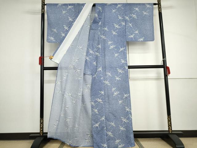 平和屋着物＊夏物　小紋　絽　飛鶴文　洗える着物　AABI9756cs
