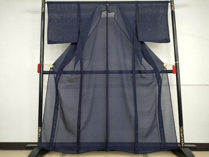 平和屋着物＊夏物　色無地　絽　紺青色　正絹　逸品　AABI9758cs