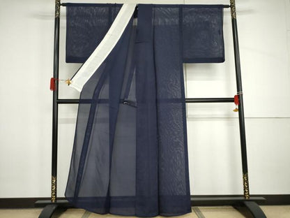 平和屋着物＊夏物　色無地　絽　紺青色　正絹　逸品　AABI9758cs