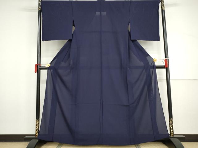 平和屋着物＊夏物　色無地　絽　鉄紺色　正絹　逸品　AABI9760cs