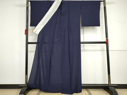 平和屋着物＊夏物　色無地　絽　鉄紺色　正絹　逸品　AABI9760cs