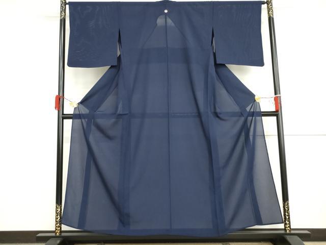 平和屋着物＊夏物　色無地　絽　紺青色　正絹　逸品　AABI9762cs