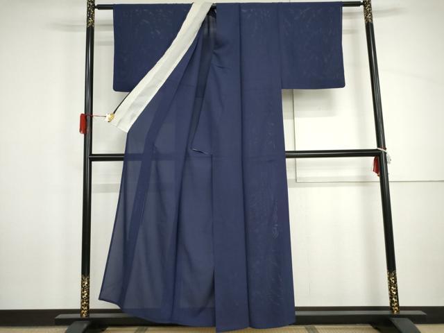 平和屋着物＊夏物　色無地　絽　紺藍色　正絹　逸品　AABI9772cs