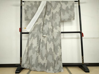 平和屋着物＊夏物　お召　縦絽　霞文　正絹　逸品　未使用　AABI9774cs