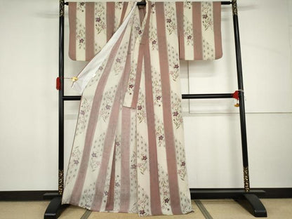 平和屋着物＊夏物　小紋　紗　花麻の葉間道　洗える着物　AABI9781cs