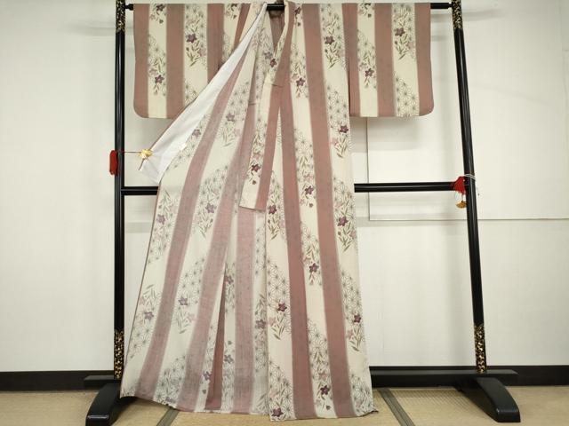 平和屋着物＊夏物　小紋　紗　花麻の葉間道　洗える着物　AABI9781cs
