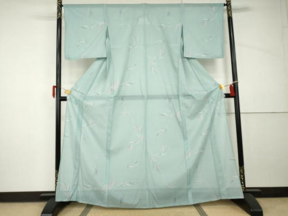 平和屋着物＊夏物　小紋　絽　枝葉文　洗える着物　AABI9782cs