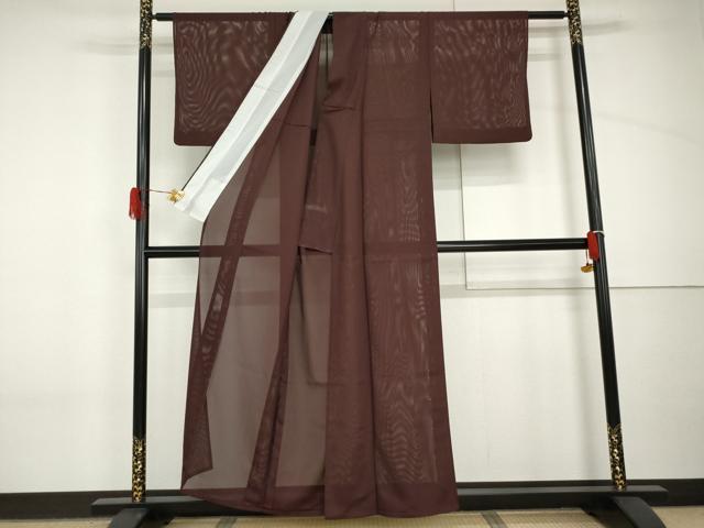 平和屋着物＊夏物　色無地　絽　紫鳶色　洗える着物　AABI9784cs