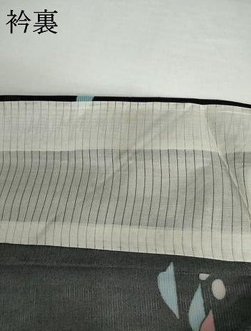 平和屋着物＊夏物　小紋　絽　重ね山文　黒地　洗える着物　未使用　AABI9787cs