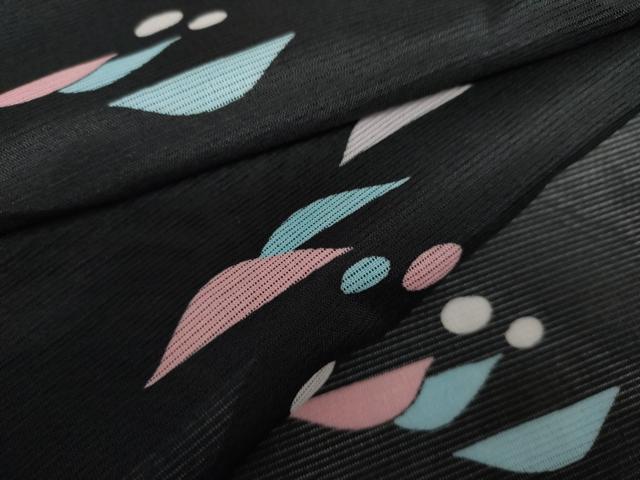 平和屋着物＊夏物　小紋　絽　重ね山文　黒地　洗える着物　未使用　AABI9787cs