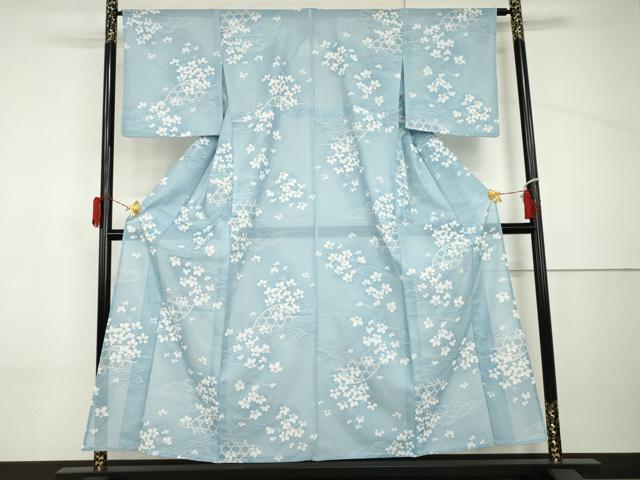平和屋着物＊夏物　小紋　絽　花籬文　洗える着物　AABI9788cs