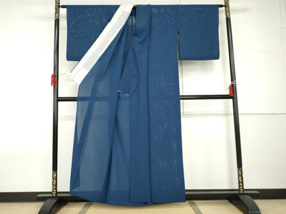 平和屋着物＊夏物　色無地　絽　青藍色　正絹　逸品　AABI9789cs
