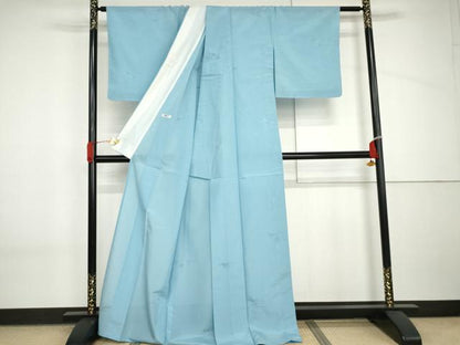 平和屋着物＊夏物　色無地　縦絽　流水花紋紗　空色　正絹　逸品　未使用　AABI9792cs