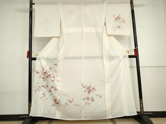 平和屋着物＊夏物　訪問着　絽　手描き　楓文　正絹　逸品　AABI9795cs