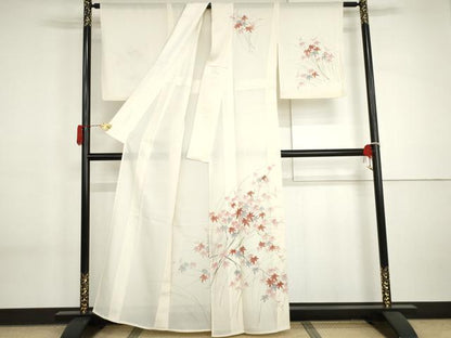 平和屋着物＊夏物　訪問着　絽　手描き　楓文　正絹　逸品　AABI9795cs