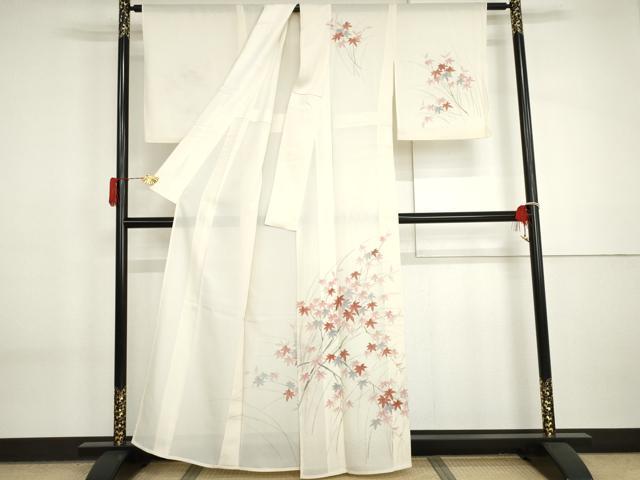 平和屋着物＊夏物　訪問着　絽　手描き　楓文　正絹　逸品　AABI9795cs