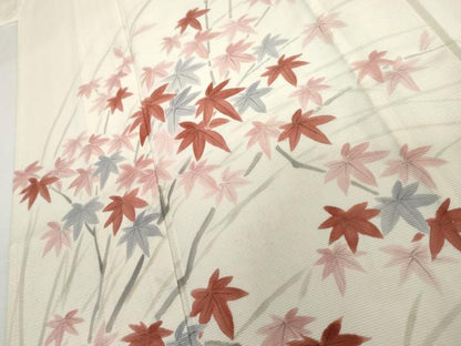 平和屋着物＊夏物　訪問着　絽　手描き　楓文　正絹　逸品　AABI9795cs