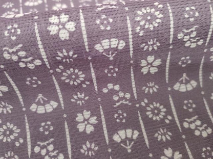 平和屋着物＊夏物　小紋　絽　桜扇文　さんび謹製　洗える着物　AABI9796cs