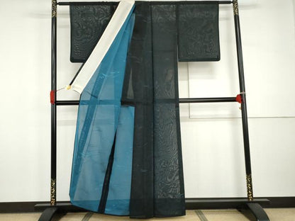 平和屋着物＊夏物　小紋　立波文　正絹　逸品　AABI9802cs