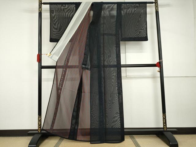 平和屋着物＊夏物　小紋　二重紗　縞　AABI9803cs