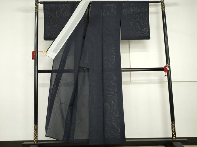 平和屋着物＊夏物　色無地　絽　流水紋紗　濃藍色　正絹　逸品　AABI9804cs