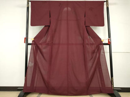 平和屋着物＊夏物　色無地　蔦の葉紋紗　葡萄色　正絹　逸品　未使用　AABI9805cs