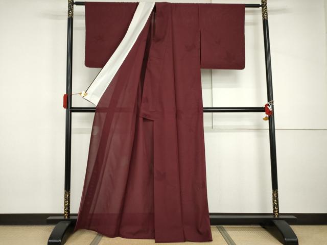 平和屋着物＊夏物　色無地　蔦の葉紋紗　葡萄色　正絹　逸品　未使用　AABI9805cs