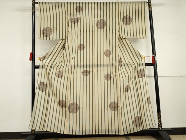 平和屋着物＊夏物　お召　花絵皿文　正絹　逸品　AABI9807cs