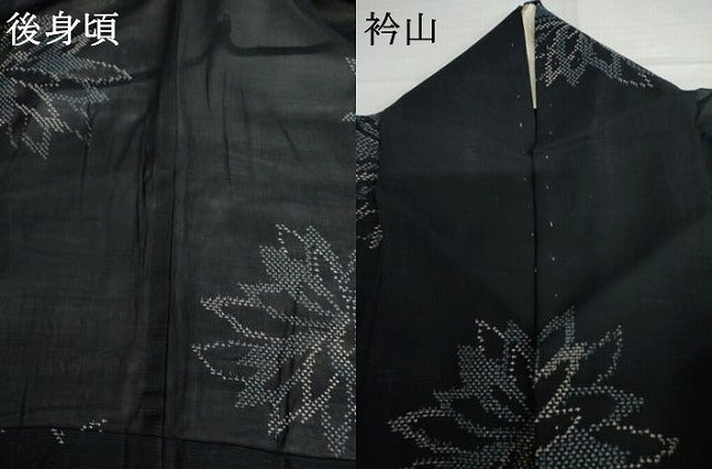 平和屋着物＊夏物　紗紬　舞花文　濃紺地　正絹　逸品　AABI9811cs