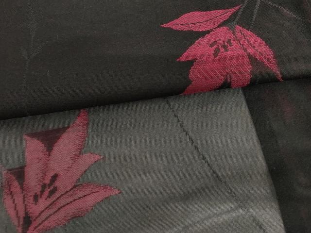 平和屋着物＊夏物　小紋　紗　枝花文　黒地　正絹　逸品　未使用　AABI9812cs