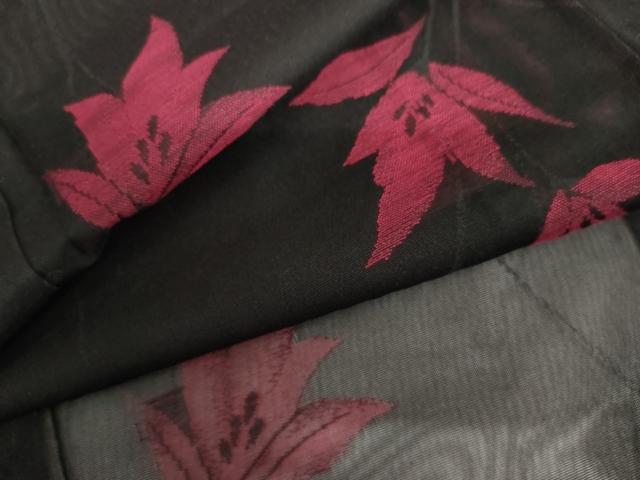 平和屋着物＊夏物　小紋　紗　枝花文　黒地　正絹　逸品　未使用　AABI9812cs