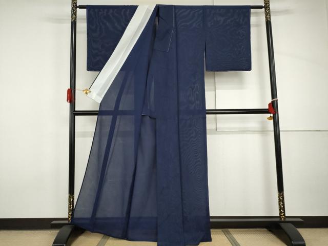 平和屋着物＊夏物　色無地　石畳紋紗　紺色　正絹　逸品　未使用　AABI9823cs