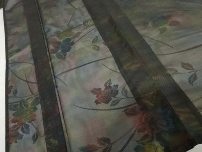 平和屋着物＊夏物　小紋　風通紗　枝花文　黒地　正絹　逸品　未使用　AABI9825cs