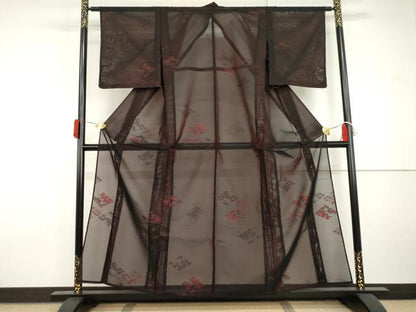 平和屋着物＊夏物　小紋　紗　花菱文　黒地　正絹　逸品　未使用　AABI9826cs
