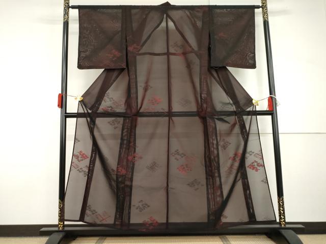 平和屋着物＊夏物　小紋　紗　花菱文　黒地　正絹　逸品　未使用　AABI9826cs