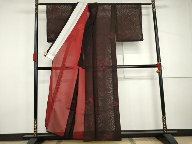 平和屋着物＊夏物　小紋　紗　花菱文　黒地　正絹　逸品　未使用　AABI9826cs
