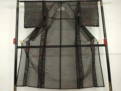 平和屋着物＊夏物　小紋　枝葉文　黒地　銀糸　正絹　逸品　未使用　AABI9828cs