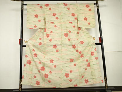 平和屋着物＊夏物　小紋　絽　舞花文　正絹　逸品　AABI9832cs