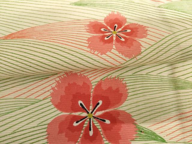 平和屋着物＊夏物　小紋　絽　舞花文　正絹　逸品　AABI9832cs