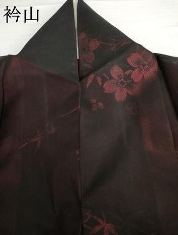 平和屋着物＊夏物　小紋　紗　枝花文　黒地　正絹　逸品　AABI9833cs
