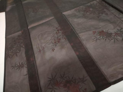 平和屋着物＊夏物　小紋　紗　枝花文　黒地　正絹　逸品　AABI9833cs