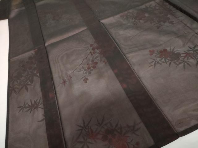 平和屋着物＊夏物　小紋　紗　枝花文　黒地　正絹　逸品　AABI9833cs