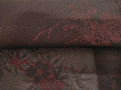 平和屋着物＊夏物　小紋　紗　枝花文　黒地　正絹　逸品　AABI9833cs