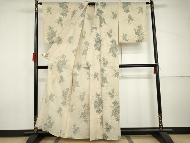 平和屋着物＊夏物　小紋　紗　草花文　AABI9836cs