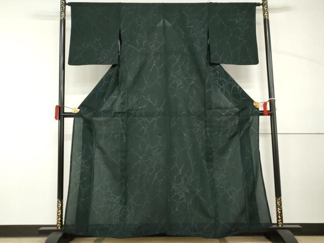 平和屋着物＊夏物　小紋　紗　幾何学文様　銀糸　銀通し地　正絹　逸品　AABI9837cs